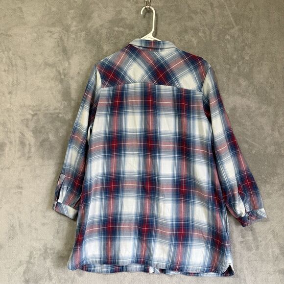 J Jill Top Women 1X Plaid Flannel Button Up Long Sleeves Plus Tunic Pockets - Picture 3 of 8